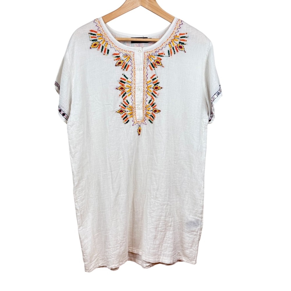 Antik Batik  Embroidered Sequin Tunic Boho‎ Cotton Short Sleeve Top Size L/42